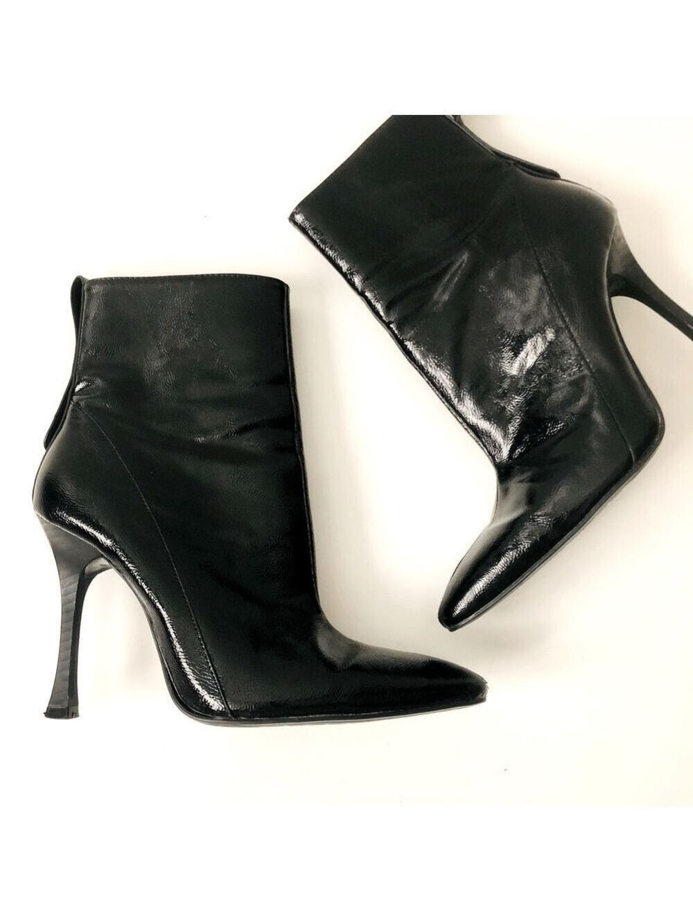 ZARA Stiletto Ankle Boots Pointed Toe Faux Patent Leather side zipper size 38